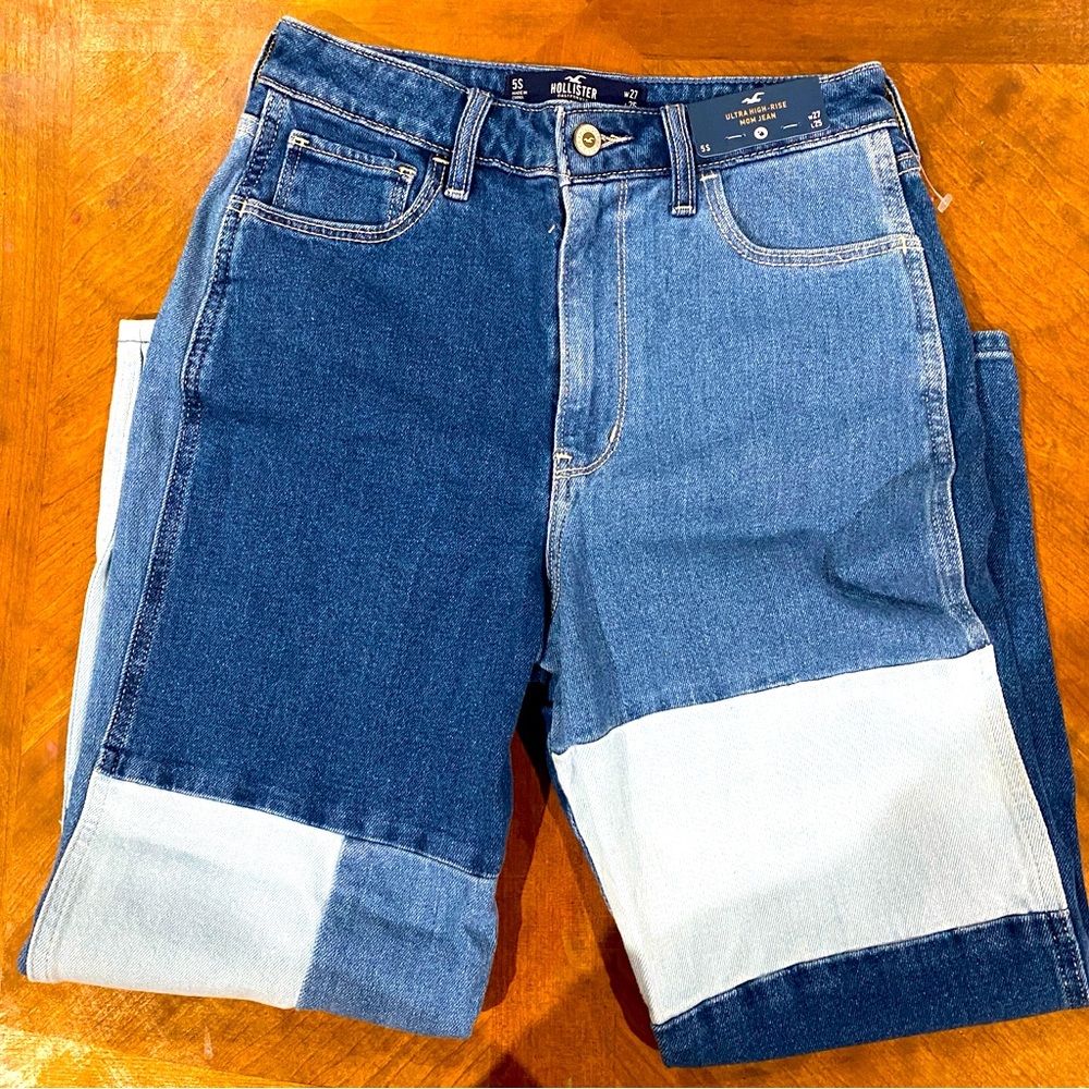 Hollister Ultra High Rise Mom Jean Patchwork Jeans 5 Short 5S NEW